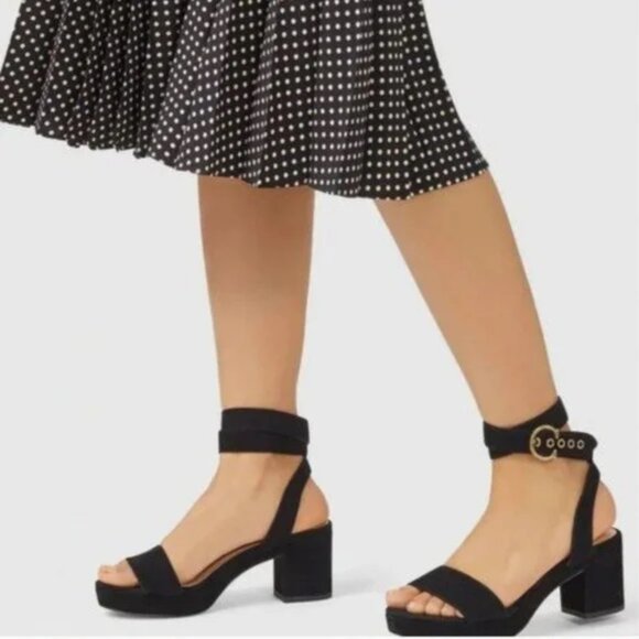 Coach Black Serena Suede Sandals Chunky Heel Ankle Wrap Strap Shoes 8 - Picture 1 of 16